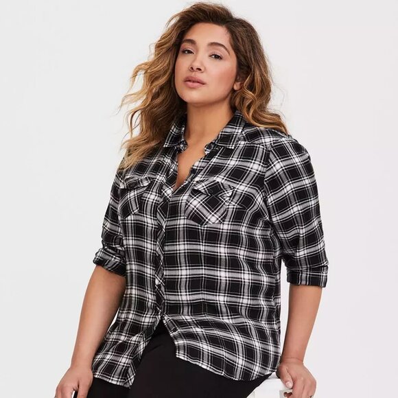 Torrid Challis Button-Down Long Sleeve Shirt - Picture 1 of 5